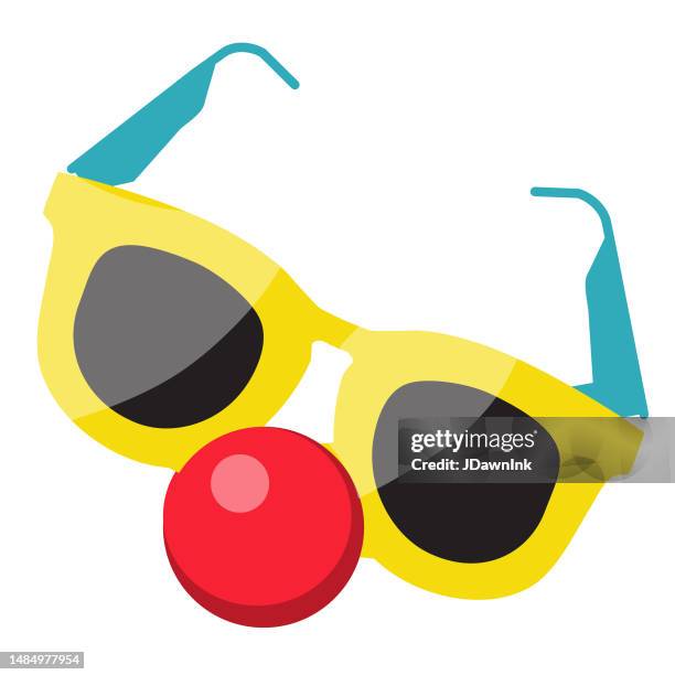 stockillustraties, clipart, cartoons en iconen met summer carnival eye glasses with clown's nose icon on white background - clownsneus