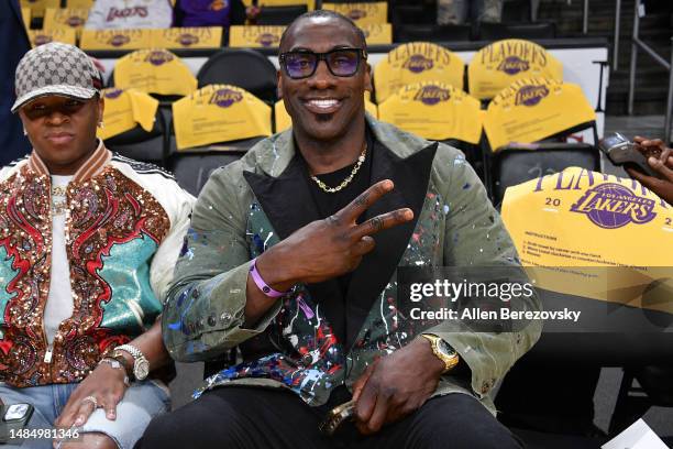 Shannon Sharpe attends a basketball game between the Los Angeles Lakers and the Memphis Grizzlies at Crypto.com Arena on April 24, 2023 in Los...