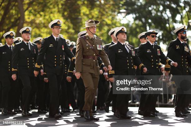 War veterans and defence personnel take part in the ANZAC Day parade on April 25, 2023 in Sydney, Australia. Anzac Day is a national holiday in...