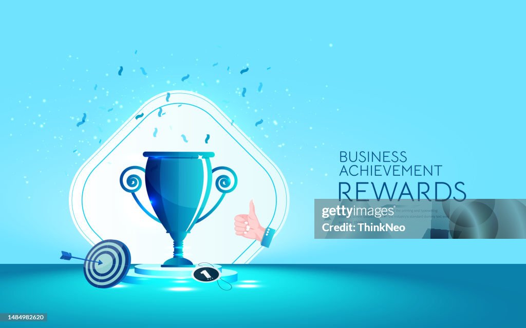 Confeti cayendo sobre la Copa Oro sentado sobre fondo azul