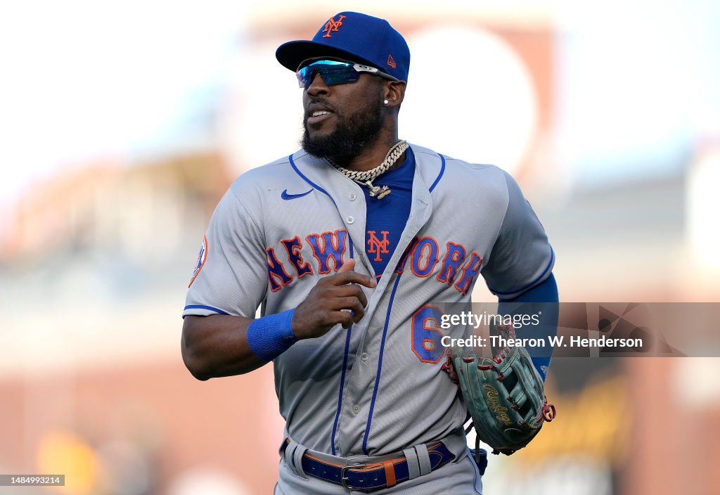 Mars Mets Starling Marte of the New York Mets jogs off the field against the ...