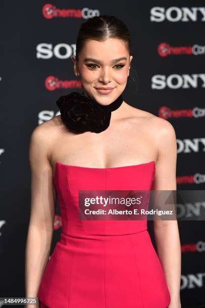 Hailee Steinfeld speaks during Opening Night and Sony Pictures Entertainment Presentation at The Colosseum at Caesars Palace during CinemaCon, the...