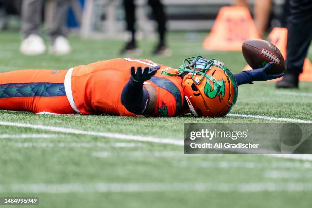 Wide receiver Josh Gordon of the Seattle Sea Dragons reacts after a first down during the second half of the game against the Vegas Vipers at Lumen...