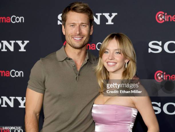 Glen Powell and Sydney Sweeney promote the upcoming film "Anyone But You" at the Sony Pictures Entertainment presentation during CinemaCon, the...