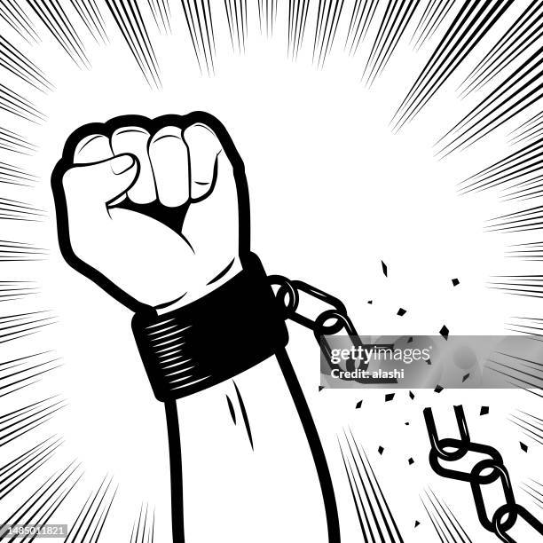 breaking free from the chain - breaking handcuffs stock illustrations