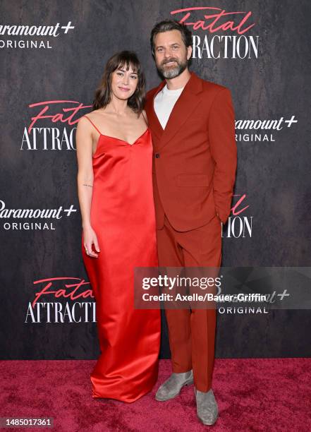 Lizzy Caplan and Joshua Jackson attend the Los Angeles Premiere of Paramount +'s "Fatal Attraction" at SilverScreen Theater on April 24, 2023 in West...