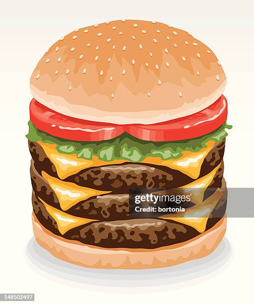 huge cheeseburger - sesame seed bun stock illustrations