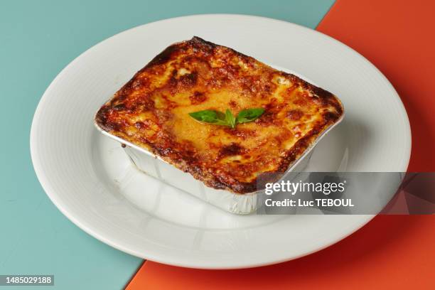 lasagna in a tray - barquette photos et images de collection