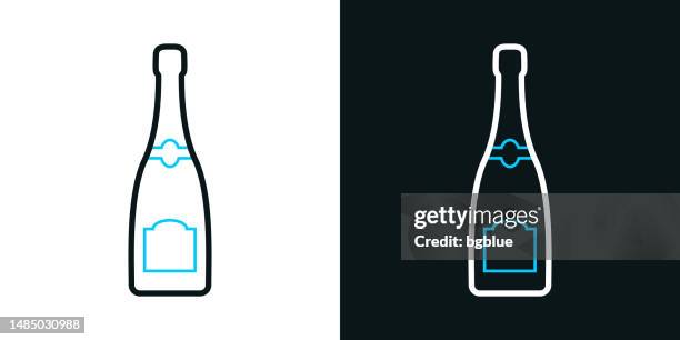 champagne bottle. bicolor line icon on black or white background - editable stroke - prosecco stock illustrations