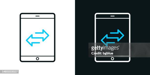 stockillustraties, clipart, cartoons en iconen met transfer with tablet pc. bicolor line icon on black or white background - editable stroke - telephone switch