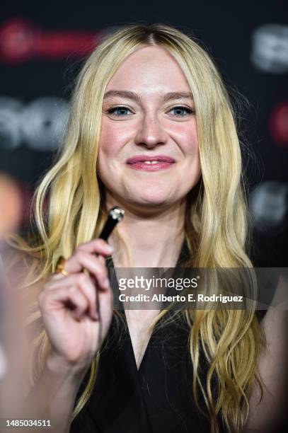 Dakota Fanning attends Opening Night and Sony Pictures Entertainment Presentation at The Colosseum at Caesars Palace during CinemaCon, the official...