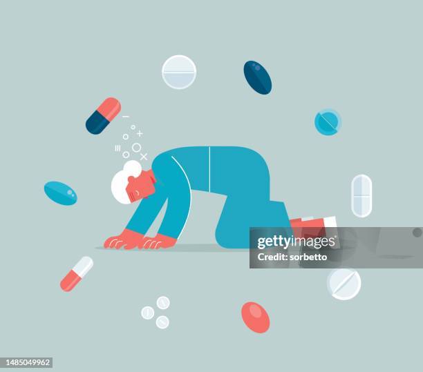 drug side effects - senior women - sleep illustration stock illustrations