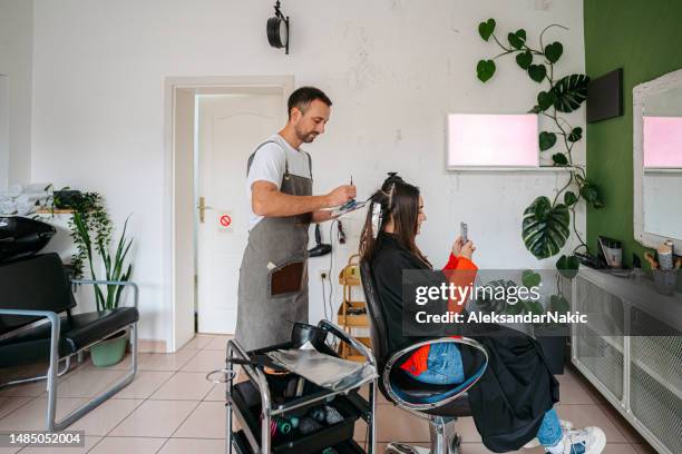 in the hair salon - blonde hair dye stock pictures, royalty-free photos & images