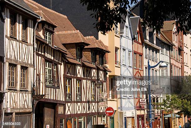 street scene with medieval buildings. - rouen fotografías e imágenes de stock