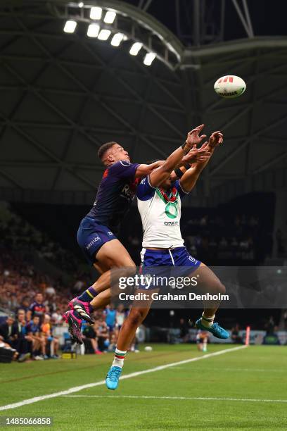 Will Warbrick of the Storm competes for the ball during the round eight NRL match between Melbourne Storm and New Zealand Warriors at AAMI Park on...