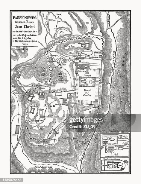 map of the stations of the cross of jesus christ - calvary jerusalem stock illustrations