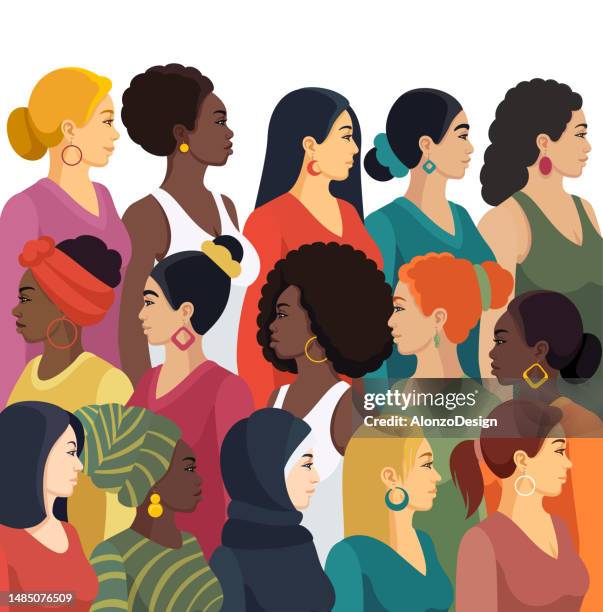 multi-ethnic group of women. femininity concept. - hair salon stock illustrations stock illustrations