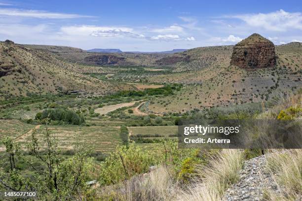 Rural scenery in mountain landscape on the way from Graaff-Reinet to the village Nieu-Bethesda. New Bethesda, Eastern Cape, South Africa.