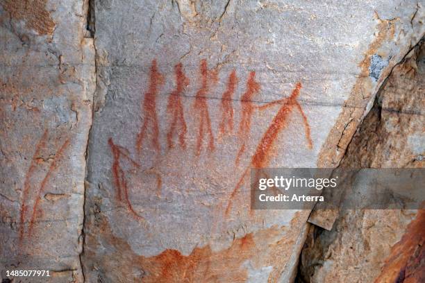 San rock art Bushmen painting at Truitjieskraal in the Matjiesrivier Nature Reserve east of the Cederberg Wilderness, Western Cape, South Africa.