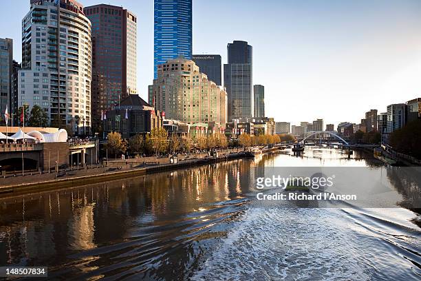 shuttle boat on yarra river at southbank. - river yarra stock pictures, royalty-free photos & images