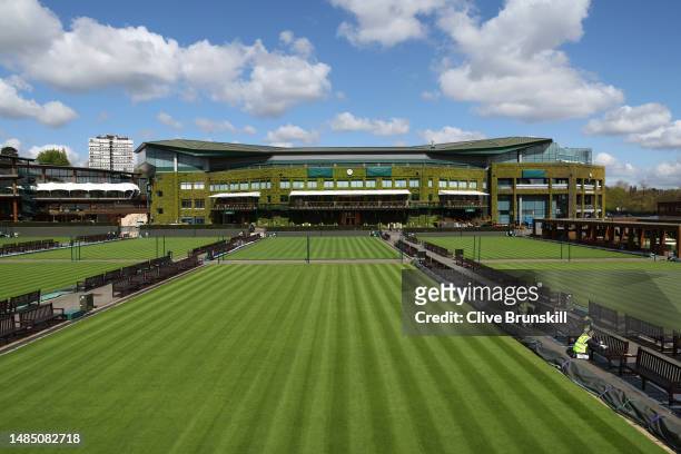 General view of the courts at All England Lawn Tennis and Croquet Club on April 25, 2023 in London, England.