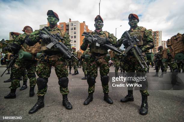 Colombian army special commandos pose for a photo during the 212 years of independence of Colombia military parade in Bogota, Colombia, July 20, 2022.