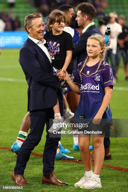 Melbourne Storm Head Coach Craig Bellamy smiles following the round eight NRL match between Melbourne Storm and New Zealand Warriors at AAMI Park on...