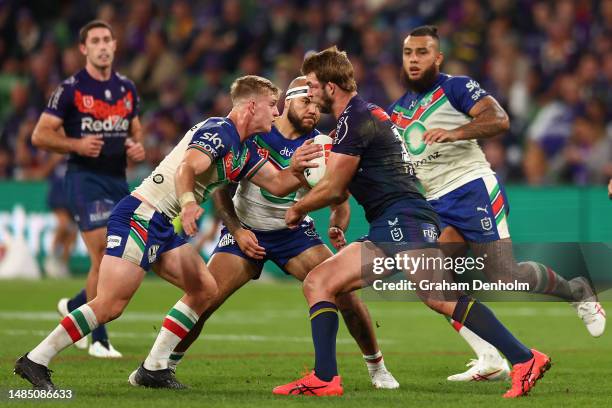 Christian Welch of the Storm in action during the round eight NRL match between Melbourne Storm and New Zealand Warriors at AAMI Park on April 25,...