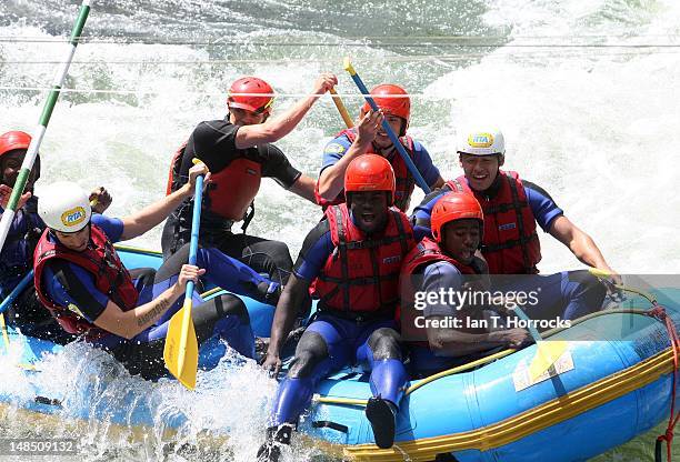 Newcastle player Cheik Tiote, James Tavernier, Geal Bigirimana, Mehdi Abeid, Sammy Ameobi and Davide Santon visit the Ausgsburg White Water Rafting...