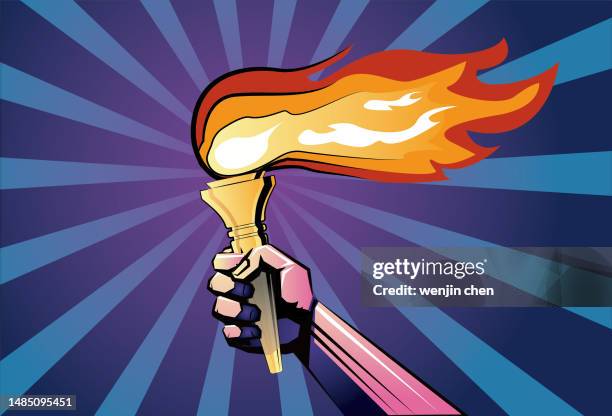 hold up the torch - olympics vector stock illustrations