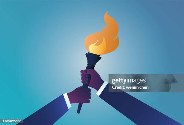 fist and torch - olympics torch stock illustrations