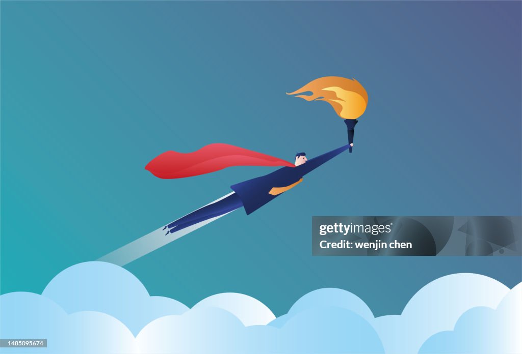 Superman takes off with a torch