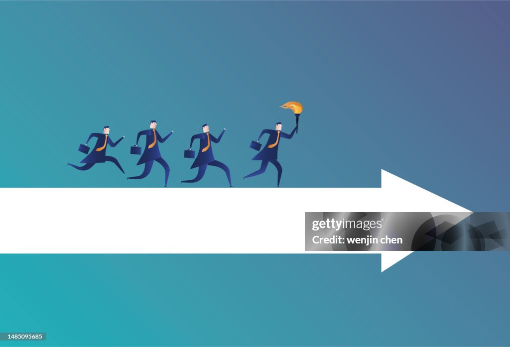 People run on the arrow following the torch bearer