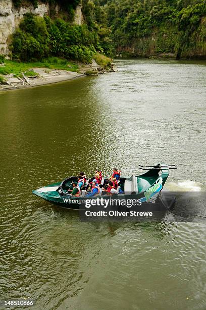 jet boat on the whanganui river. - whanganui stock pictures, royalty-free photos & images