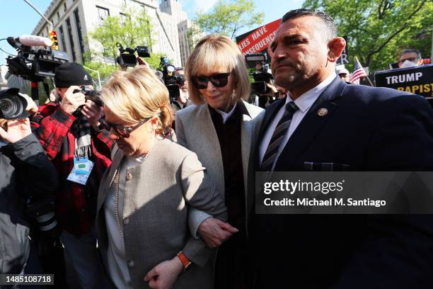 Magazine columnist E. Jean Carroll arrives for the first day of her civil trial against former President Donald Trump at a Manhattan Federal Court on...