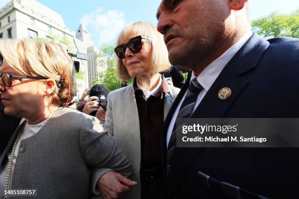 Magazine columnist E. Jean Carroll arrives for the first day of her civil trial against former President Donald Trump at a Manhattan Federal Court on...
