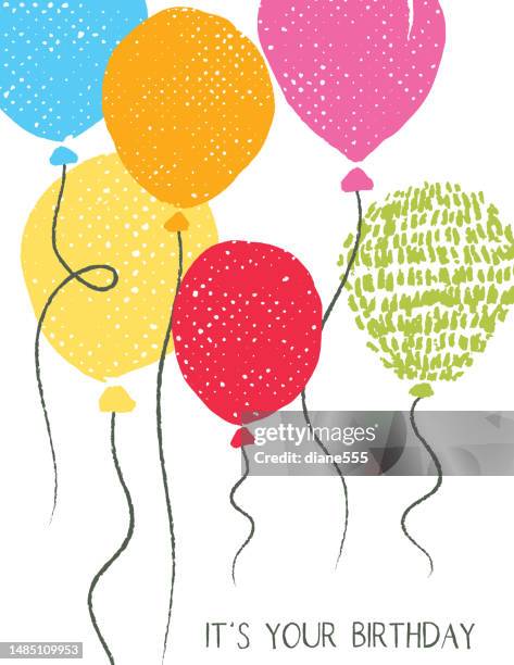 cute doodle style balloon birthday card template - it's your birthday - birthday-balloons stock illustrations