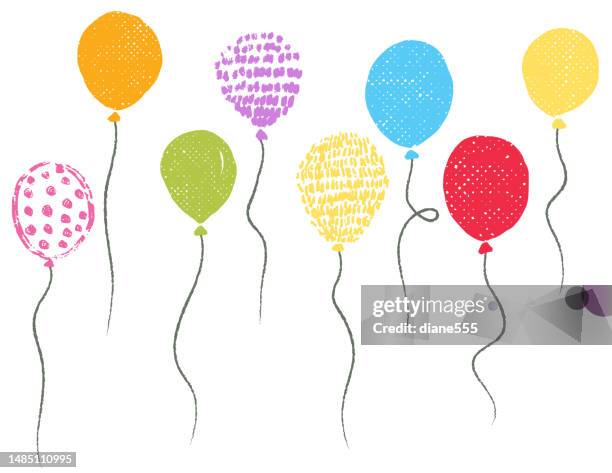 bildbanksillustrationer, clip art samt tecknat material och ikoner med cute doodle style balloons on a transparent background - party balloons
