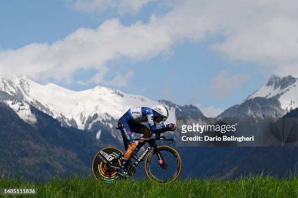 Fausto Masnada of Italy and Team Soudal Quick-Step sprints during the 76th Tour De Romandie 2023, Prologue a 6.82km stage from Port-Valais to...