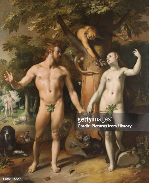 'The Fall of Man'. Oil on canvas painting by Cornelis van Haarlem , 1592.<br/><br/> According to the Book of Genesis, God created the universe in...