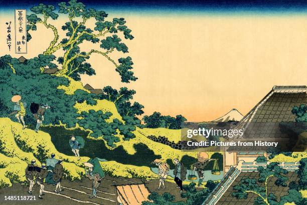 ‘Sundai, Edo’, also known as ‘Fuji Seen from Mishima Pass’. Ukiyo-e woodblock print from the series 'Thirty-six Views of Mount Fuji' by Katsushika...
