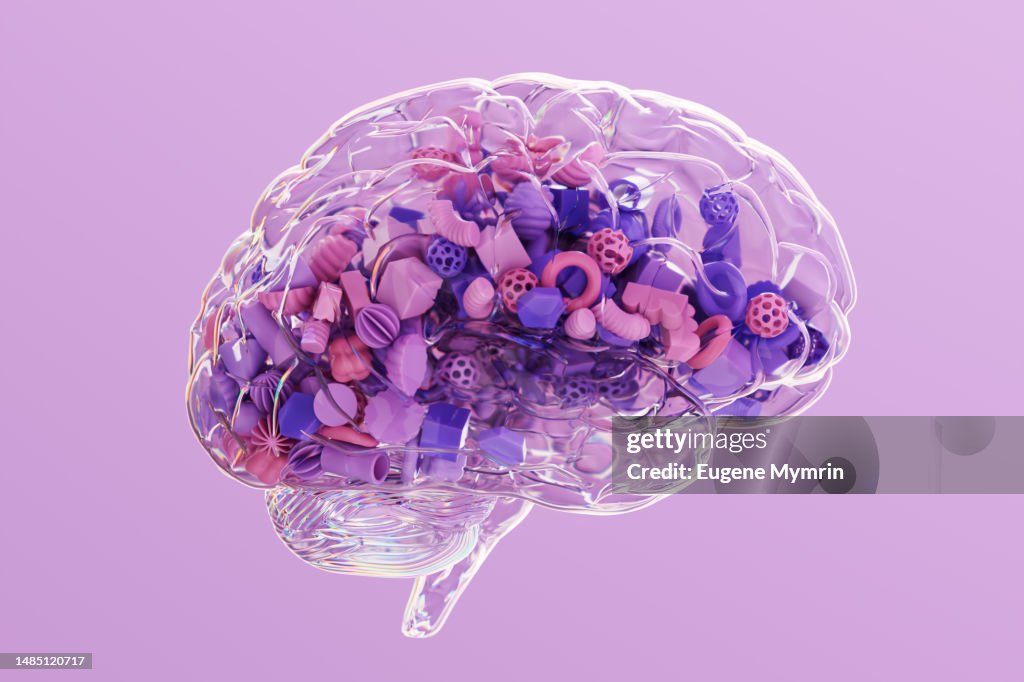 3D brain with geometric shapes. Creative mind. Mental health.