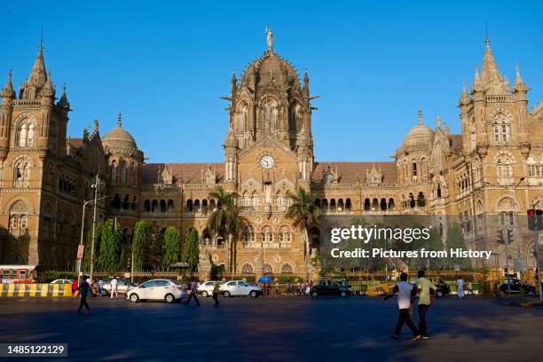 Frontal view of Chhatrapati Shivaji Maharaj Terminus in Mumbai, a UNESCO World Heritage Site and the city's busiest railway station. This impressive...