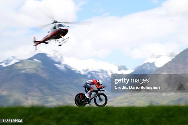 Thibau Nys of Belgium and Team Trek-Segafredo sprints during the 76th Tour De Romandie 2023, Prologue a 6.82km stage from Port-Valais to Port-Valais...