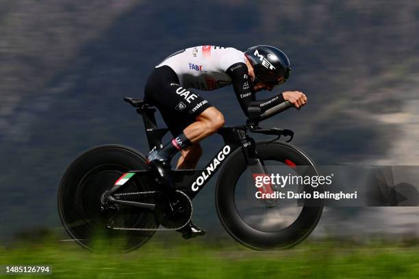 Adam Yates of United Kingdom and UAE Team Emirates sprints during the 76th Tour De Romandie 2023, Prologue a 6.82km stage from Port-Valais to...