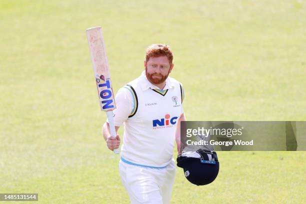 Jonny Bairstow of Yorkshire acknowledges the crowd after being caught out during the Second Eleven Championship match between Yorkshire and...