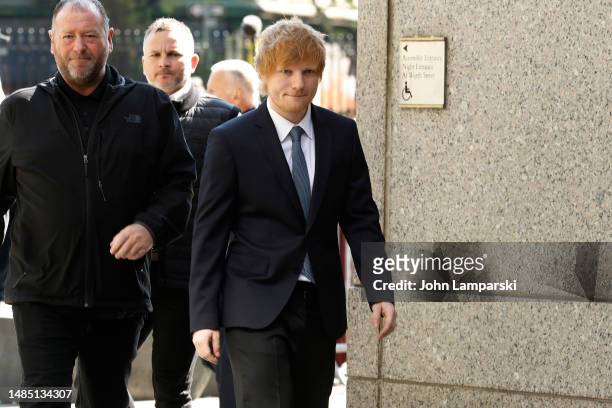 Ed Sheeran arrives in federal court for a music copyright trial in New York on April 25, 2023 in New York City. Sheeran is being sued for...