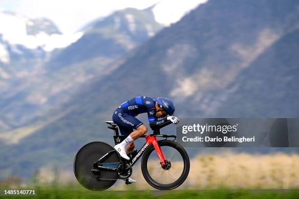 Lenny Martinez of France and Team Groupama-FDJ sprints during the 76th Tour De Romandie 2023, Prologue a 6.82km stage from Port-Valais to Port-Valais...