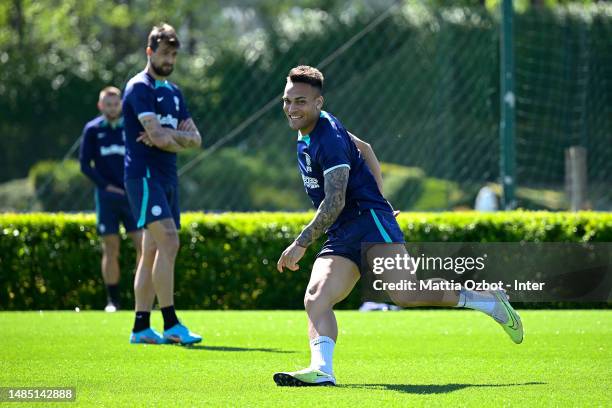 Lautaro Martinez of FC Internazionale in action during the FC Internazionale training session at the club's training ground Suning Training Center on...