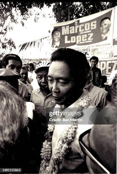 Ferdinand Marcos , the 10th president of the Philippines, campaigns for re-election, Philippines, 1969.